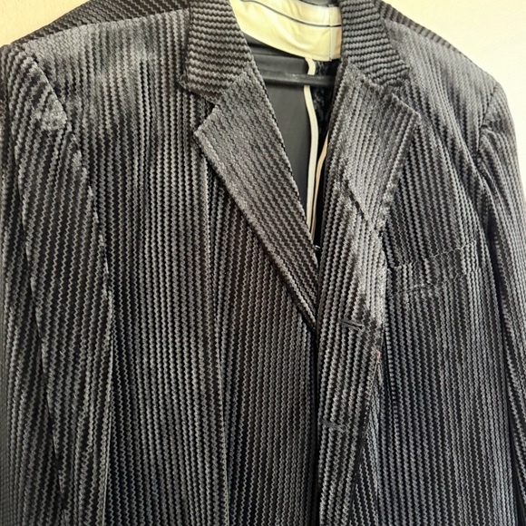 Men’s Black Velvet Pinstripe 2PC Long Coat  Suit - Picture 3 of 11